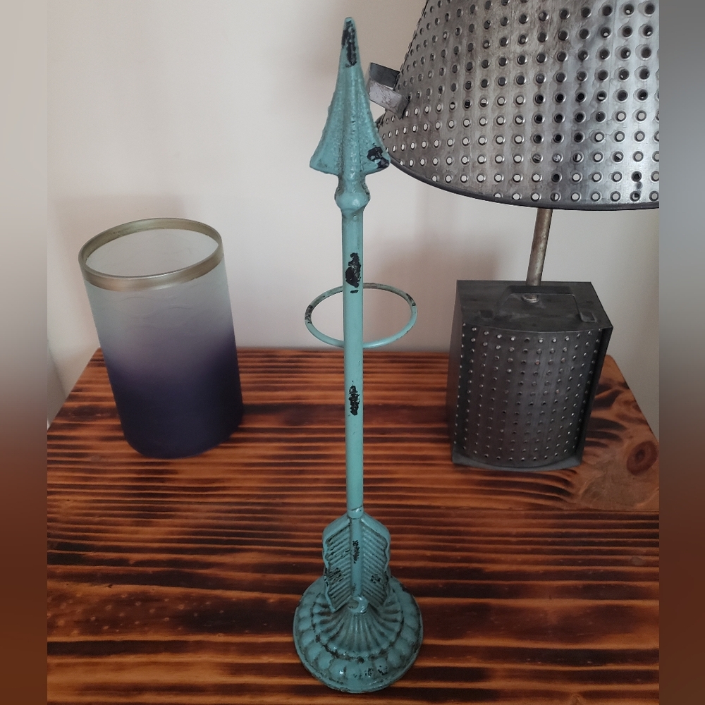 Vintage Look Turquoise Metal Candle Holder Stand